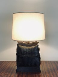 Woven Rattan Lamp With Cream Color Oval Shade