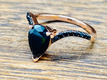 2.45ctw Pear Shape And Round Black Spinel 18k Rose Gold Over Silver - Size 6