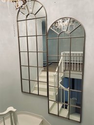 Pair Of Metal Frame & Paneled Mirrors With Half-Round Top