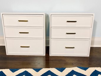 Pair Of William Sonoma 3 Drawer Side Tables With Gold Pulls