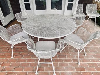 Vintage Painted White Wrought Iron Patio Set - Table And Chairs