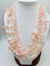 16' Pink And Clear Beaded Necklace