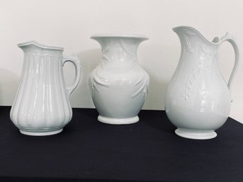 Very Large Unsigned White Ceramic Vase & Pitcher