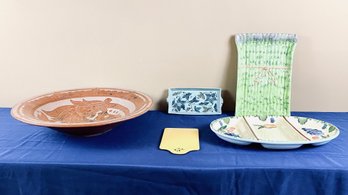 Assortment Of Four Ceramic Serving Platters & Large Serving Bowl