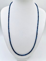 Dark Blue Gemstone Rhodium Over Sterling Silver Beaded Necklace - 18'