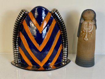 2 Home Decor Accent Pieces - Vase And Small Statue