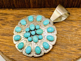 Southwest Stye Oval And Round Cabochon Sleeping Beauty Turquoise Sterling Silver Enhancer