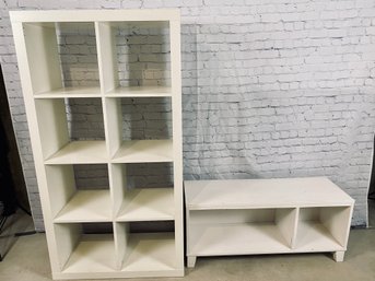 2 Piece White Lacquer Book Shelf And Bench - Signs Of Use