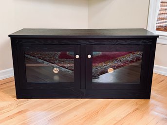 Dark Wood TV Console With Glass Front Doors