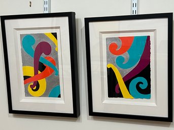 Pair Of Framed Signed Mark E. Zimmerman Acrylic On 300 Pound Paper - Algorithm B And D