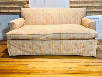 Orange/Gold And White Fabric Loveseat With Down Cushion