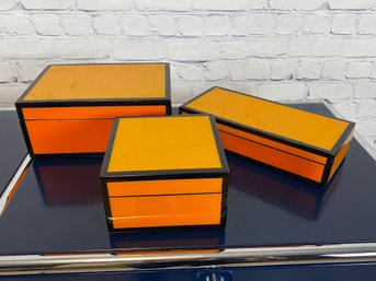 Collection Of Hermes Style Orange And Black Lacquered Boxes