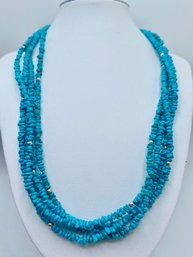 Turquoise And Small Round Sterling Silver Ball Bead 17' Necklace