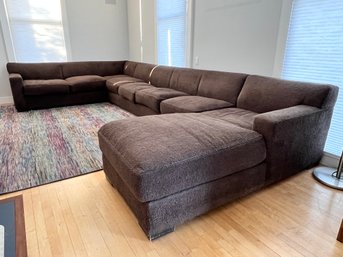Large Scale Carlyle Chocolate Brown Sectional With Leather Piping - 3 Pieces - Super Soft Chenille Fabric