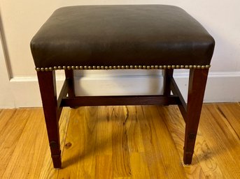 Brown Leather With Wooden Legs And Nailhead Detailed Stool