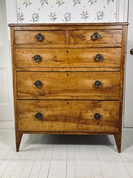 Lovely, Light Wood, Five Drawer Antique Dresser With Metal Drawer Pulls