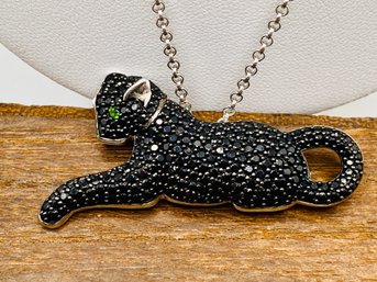 Black Spinel Panther Pin And Pendant With 18 Silver Chain