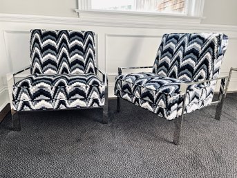 Pair Brand New Black White And Grey With Chrome Frames -libby Langdon Upholstery For Braxton Color