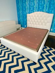 QUEEN PB Teen White Button Tufted Upholstered Bed - Stearns And Foster Boxspring But No Mattress