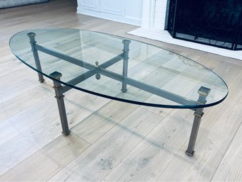 Oval Glass Top Coffee Table With Metal, Four Leg Base