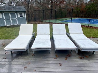 Set Of 4 Safavieh Outdoor Chaise Lounges With White Cushions