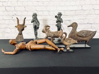Small Assortment Of Metal & Wood Figurine Decor