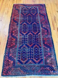 Antique Egyptian Theme Area Rug - Brown, Blue And Red - Signs Of Use