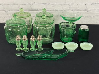 Collection Of Green Glass Items