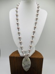 20 Silver Pearl, Beads And Stone Necklace