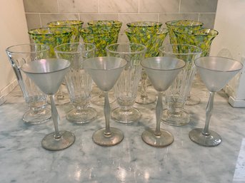 Collection Of Glasses -opalescent, Green And Yellow And Clear