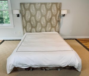Queen Size Fabric Upholstered Bed - Headboard With Nailhead Detail & Boxspring