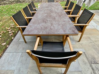 Barlow Tyrie Dining Table With Ten Matching Black Mesh And Wood Chairs