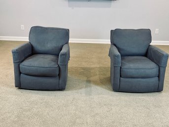 Pair Of Gray Crate & Barrel Swivel Chairs