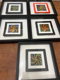 Collection Of Five Mark E. Zimmerman Smaller Scale Framed Signed Acrylic On Paper - Pinwheels