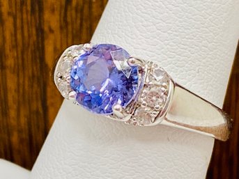 7mm Round Tanzanite Rhodium Over Sterling Silver Ring - Size 6