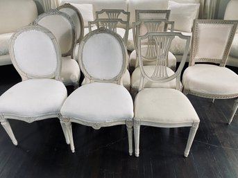 Collection Of 10 Antique Dining Chairs - All Need To Be Reupholstered