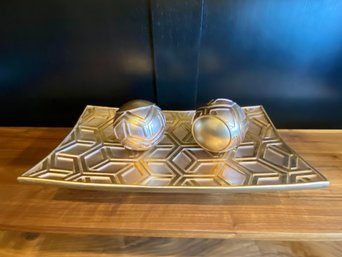 Decorative Tray With Balls Platinum With Gold - Composite
