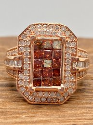 Red And White Diamond Ring 10k Rose Gold 1.50ctw - Size 4.75