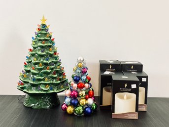 18 Inch Christmas Tree And Collection Of Luminara Vanilla Scented Flameless Candles