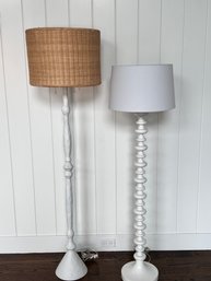 Pair Of Floor Lamps - Land Of Nod Wooden Turned & Unmarked Wooden Carved