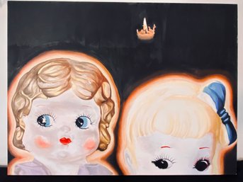 Oil On Canvas - Unsigned - 2 Dolls Ans A Candle