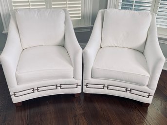 Pair Of Gabby Home White Armchairs With Nailhead Detail - Cotton Duck Fabric