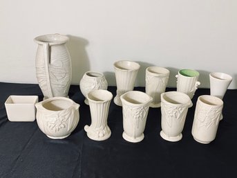 Collection Of 12 Cream Antique Ceramic Vases