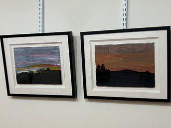 Pair Of Framed Mark E. Zimmerman Acrylic On Paper - One Titled 'Setting Sun'