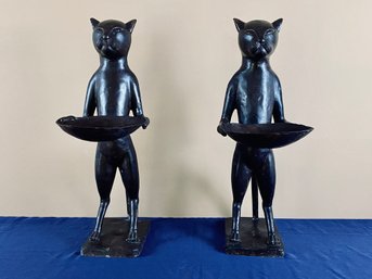 Pair Of Metal Cats With Woks