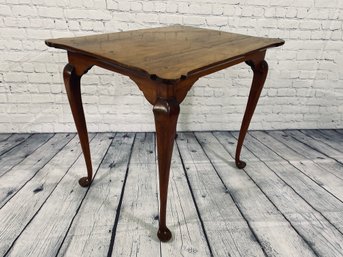 Light Wood Antique End Table With Carved Detail