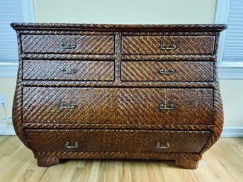 Six Drawer Rattan Dresser With Brass Drawer Pulls