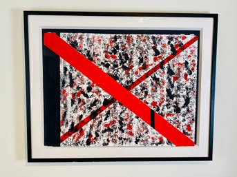 Signed, Framed Abstract Mark Zimmerman Acrylic On Paper 'Signal, Flag Red/Black'