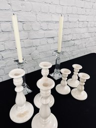 Collection Of Eight Candlesticks Including Waterford Glass