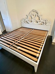 KING Painted Dove Grey Carved Wood Platform Bed - Mattress Not Included